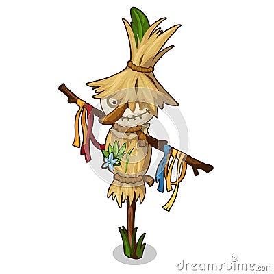 Funny Scarecrow in a straw hat in cartoon style Vector Illustration