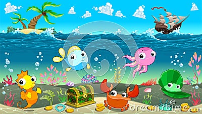 Funny scene under the sea Vector Illustration