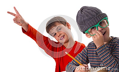 Funny schoolboys Stock Photo