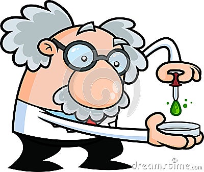 Funny Science Professor Cartoon Character Doing Scientific Experiment Vector Illustration