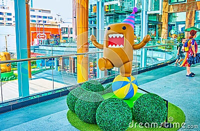 The funny sculpture of the brown character from Domo-kun cafe, Bangkok, Thailand Editorial Stock Photo