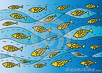 Funny sea pattern with fish. Vector Illustration