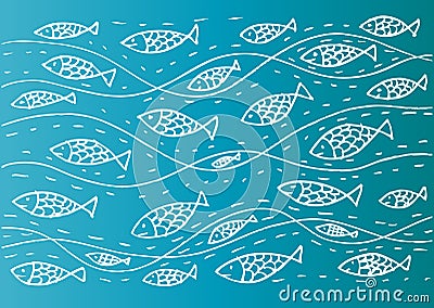 Funny sea pattern with fish. Cartoon Illustration