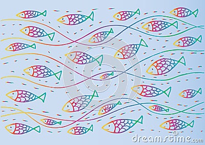 Funny sea pattern with fish. Cartoon Illustration