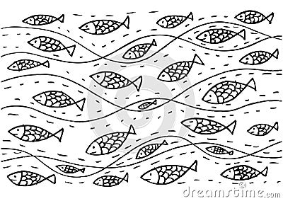 Funny sea pattern with fish. Cartoon Illustration