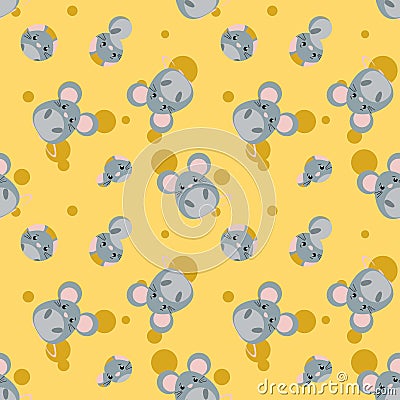 Funny seamless pattern with cute mouse and cheese. Vector Illustration