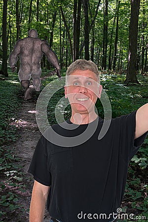 Funny Selfie, Bigfoot, Sasquatch Stock Photo