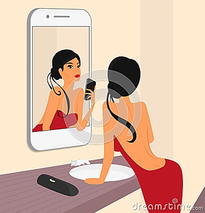 Funny selfie of brunette sensual woman Vector Illustration