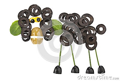 Funny sheep made of olives Stock Photo