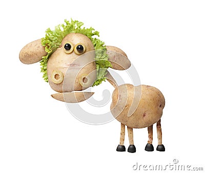 Funny sheep made of potatoes and salad Stock Photo