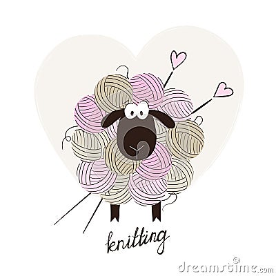 Funny sheep made of yarn balls. Vector Illustration