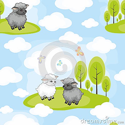 Funny sheep pattern Vector Illustration