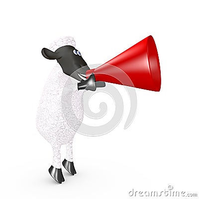 Funny sheep speaking loudly into a megaphone Stock Photo