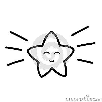 Funny Shining Cute Star Emoticon icon. Hand drawn doodle style Vector Illustration