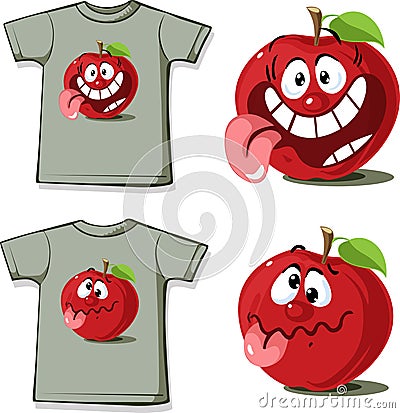 Funny Shirt with cute apple cartoon character - vector illustration Vector Illustration