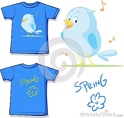 Funny shirt with spring singing bird printed vector Vector Illustration