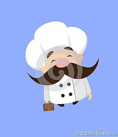 Funny Short Chef - Cheerful Face with Holding Suitcase Stock Photo