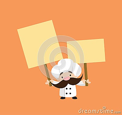 Funny Short Chef - Holding Placards in Both Hands Stock Photo