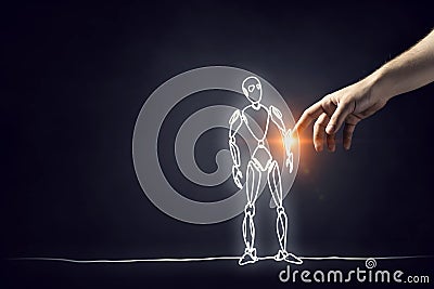 Funny sketched robot Stock Photo