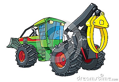 Funny skidder car with eyes. Forestry machinery Vector Illustration