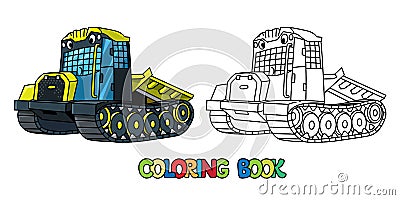 Funny skidding tractor with eyes coloring book Cartoon Illustration