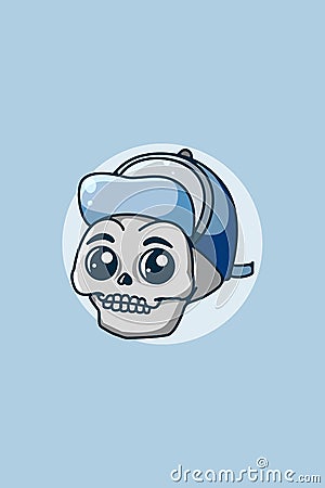 Funny skull head with blue hat illustration Vector Illustration