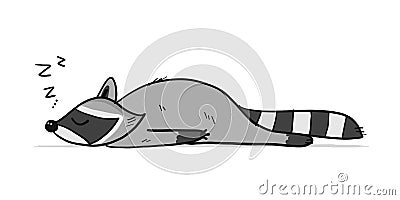 Funny sleeping Racoon character. Isolated on white. Vector Illustration