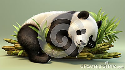 Funny sleepy panda. Panda Bear Sleeping on Tree Branch. Cute Lazy Baby Panda Sleeping. generative ai Stock Photo