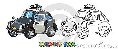 Funny small retro police car coloring book Vector Illustration
