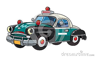 Funny small retro police car kids illustration Vector Illustration