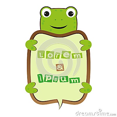 Funny smile cute cartoon turtle or frog self business frame with text vector kids illustration Vector Illustration