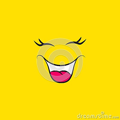 Funny smiley face icon on yellow background. Vector Illustration