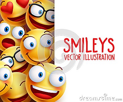 Funny smiley face vector characters happy smiling in the background Vector Illustration