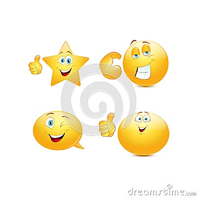 Funny smiley set of four. Vector Illustration