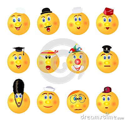 Funny smileys profession icons;yellow;round different emotions Stock Photo