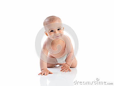 Funny smiling baby crawling Stock Photo