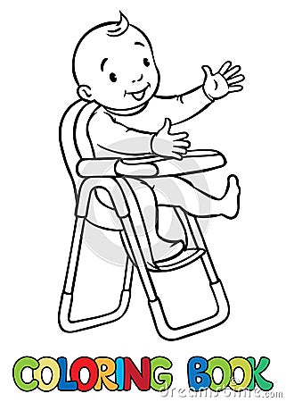 Funny smiling baby in the highchair Vector Illustration