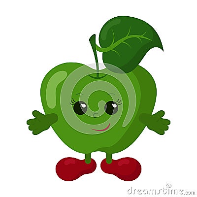 Funny smiling cute kawaii apple with shoes. Vector Illustration