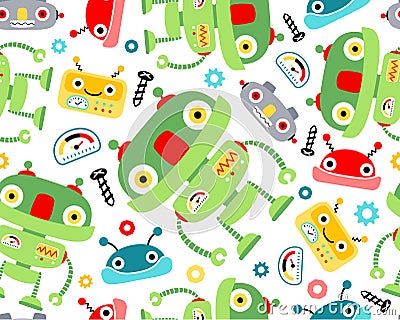 Funny smiling robots cartoon with nuts and bolts Vector Illustration