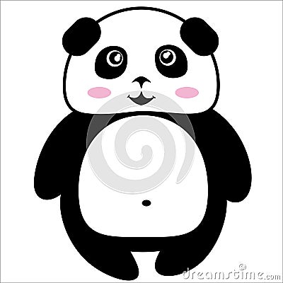 Funny smiling stylized linear black and white standing panda Vector Illustration