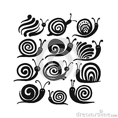 Funny snail, black silhouette for your design Vector Illustration