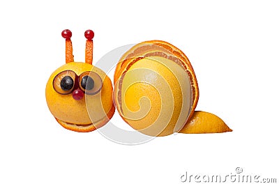 Funny snail made of orange, grape Stock Photo