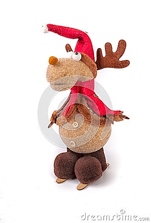 Funny soft Christmas tree figurine toy Christmas Scandinavian reindeer Stock Photo