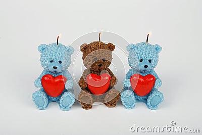 Funny Souvenir gift candles in the shape of teddy-bear. Stock Photo