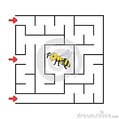 Funny square maze. Game for kids. Puzzle for children. Cartoon style. Labyrinth conundrum. Color vector illustration. Find the Vector Illustration