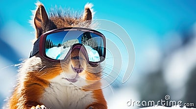 Funny Squirrel Wearing Snowboard Goggles Ready for Holiday Travel AI Generated Cartoon Illustration