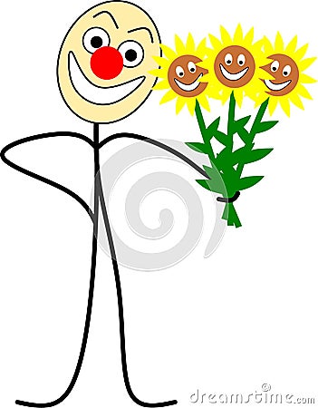 Funny stick figure with flowers Stock Photo