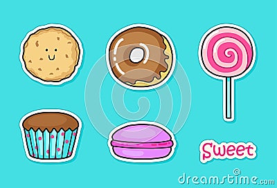 Funny stickers with sweets. Vector Illustration