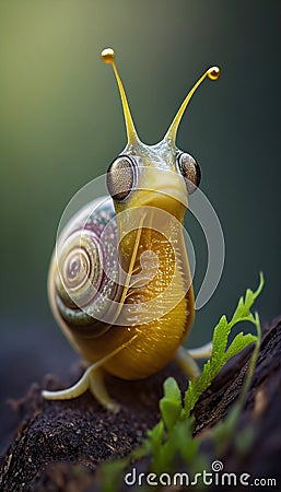 Funny strange mutant snail, close-up. Ai generative Stock Photo