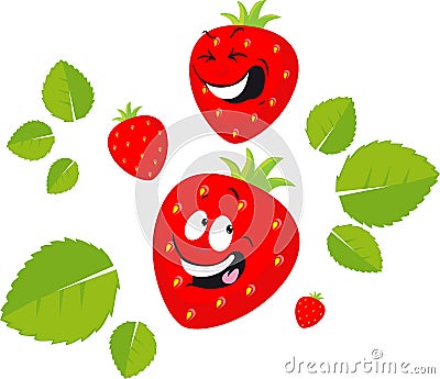 Funny Strawberry Cartoon Smiling - Vector Flat Design Illustration Vector Illustration